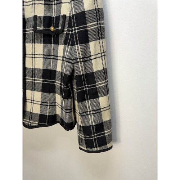 Talbots Vintage Wool Blazer Jacket Gold Pearl Button Boucle Plaid Black USA 12 - Picture 3 of 16
